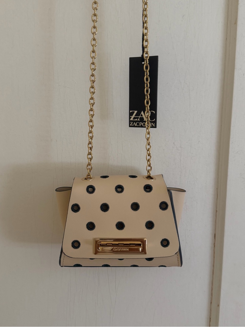 ZAC Zac Posen Cream with Blue Polka Dot Chain Crossbody